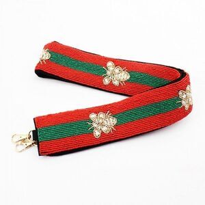 Striped Bee Hand Beaded Handbag Strap